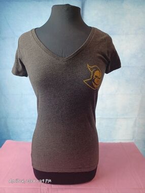 Women’s V-Neck Gray T-Shirt with Gold UCF KNIGHTS on The Crest